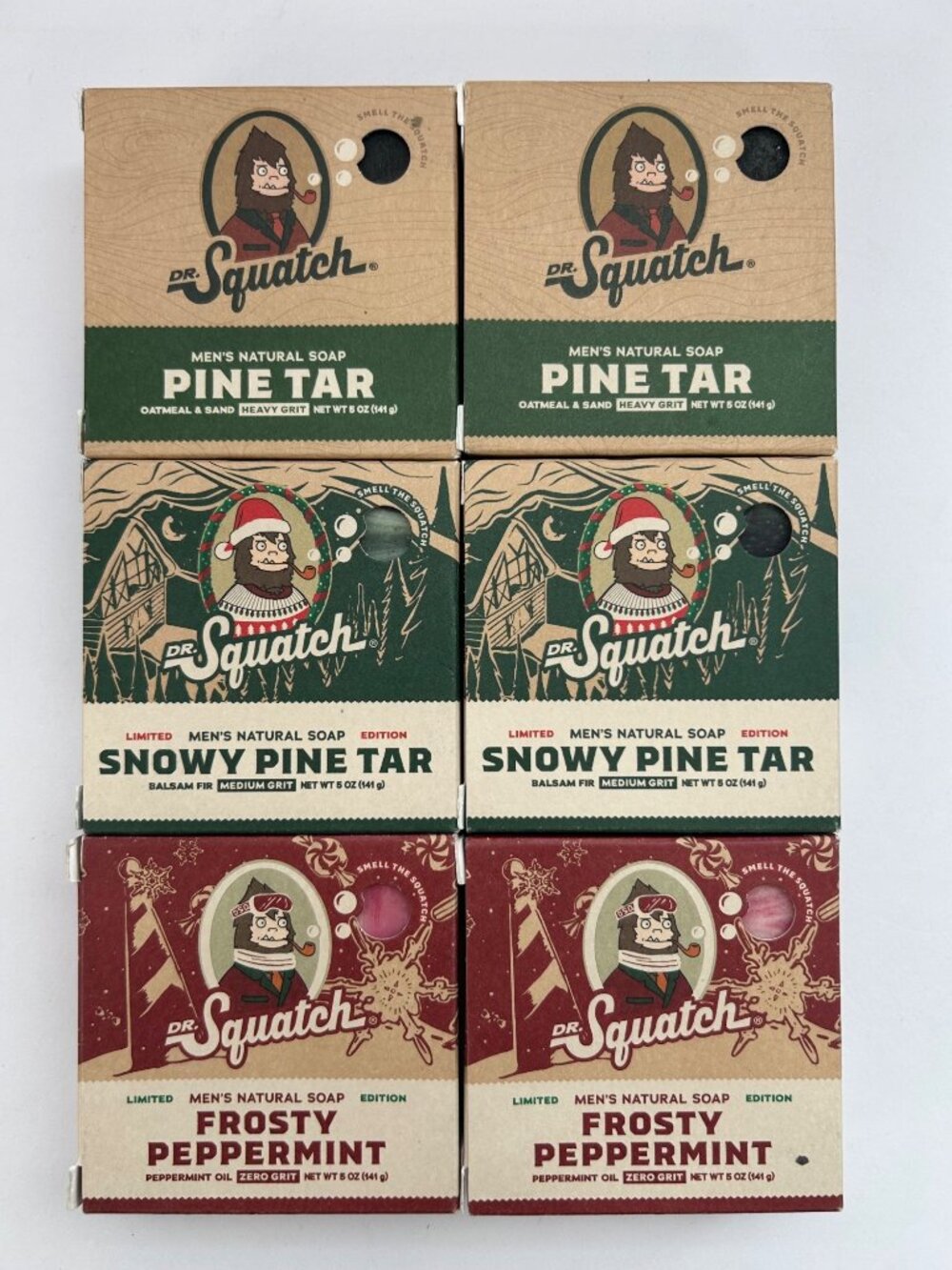 Dr. Squatch Men's Natural Soap 2 Pine Tar, 2 Snowy Pine Tar, 2 Frosty Peppermint